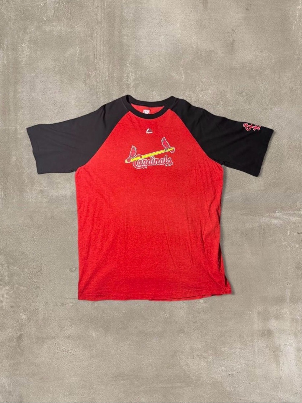 Red/black Majestic Athletic St. Louis Cardinals baseball tee